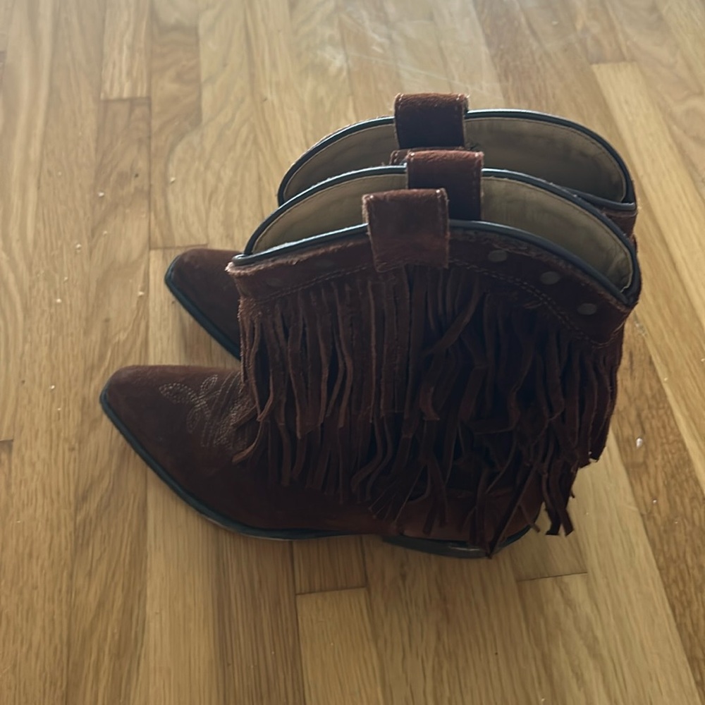 Suede tassel brown cow girl boots